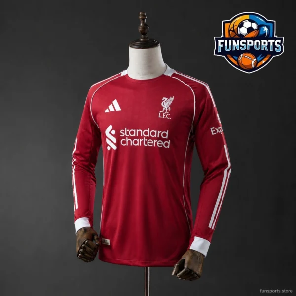 2025-26 Liverpool Long Sleeve: Polyester Moisture-Wicking Jersey for Match Days